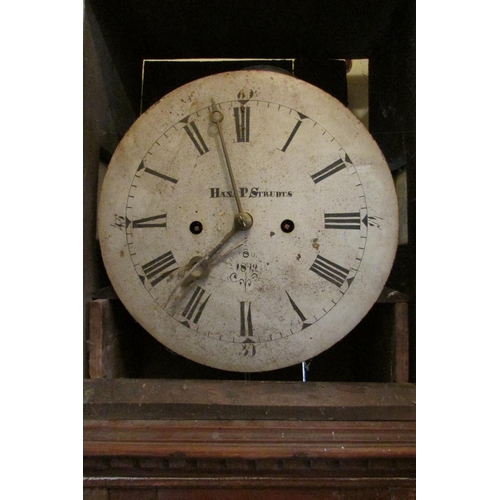 1314 - A 19th century German longcase cottage clock, the pine case enclosing a circular painted dial and ei... 