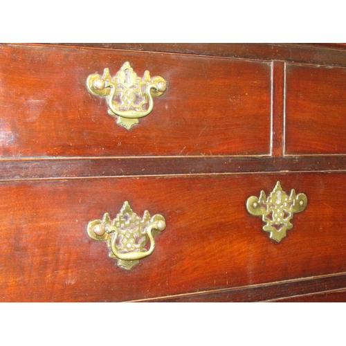 1353 - A George III mahogany chest on chest of diminutive proportions, the upper section with blind fret de... 