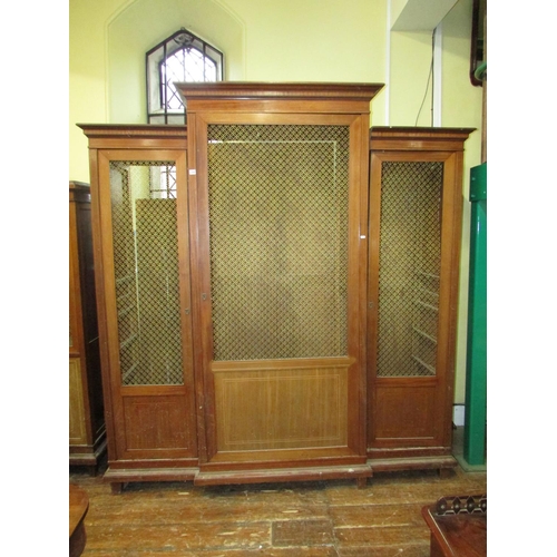 1368 - 19th century mahogany breakfront three sectional cupboard with geometric brass grilled doors, fitted... 