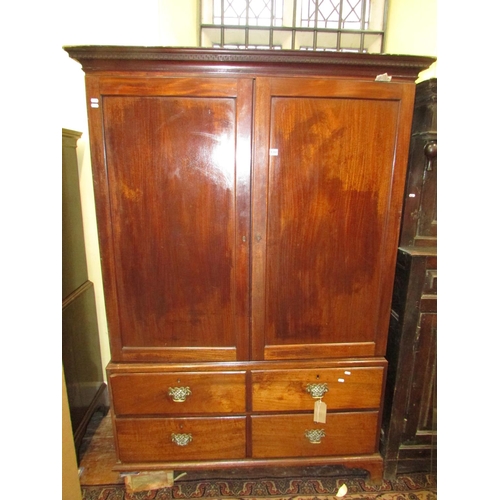 1380 - Georgian mahogany linen press the lower section enclosed by a series of four drawers, the upper sect... 