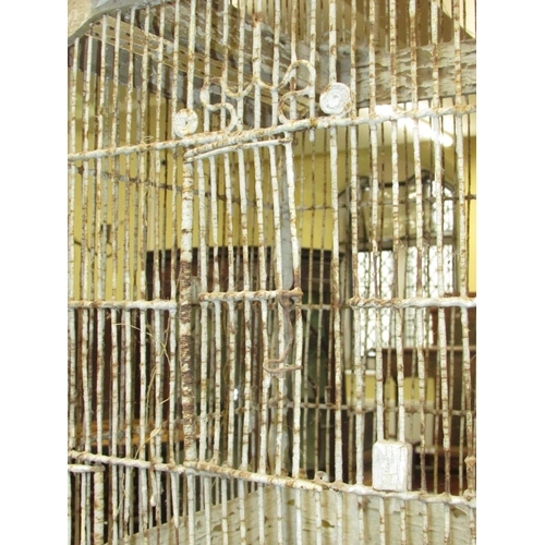 1382 - A 19th century timber and wire work twin domed bird cage with original painted finish by A. Nivet, w... 