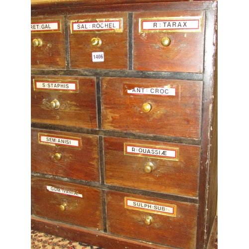 1406 - A small apothecary cabinet of nine drawers, 58cm wide x 68cm high x 21cm deep