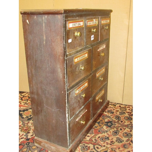 1406 - A small apothecary cabinet of nine drawers, 58cm wide x 68cm high x 21cm deep