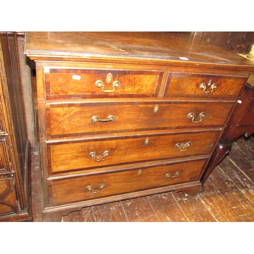 1410 - A Georgian country made chest of three long and two short graduated drawers, principally in ash wood... 