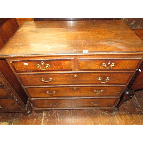 1410 - A Georgian country made chest of three long and two short graduated drawers, principally in ash wood... 