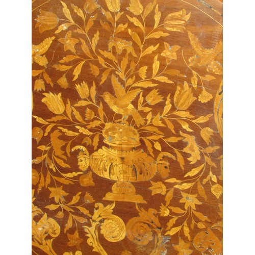 1423 - A 19th century Dutch floral marquetry snap top table with bird, foliage and other detail, 75cm top r... 