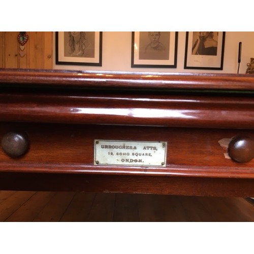 1436 - A Burroughes & Watts quarter size billiard/dinning table in mahogany raised on square cut supports, ... 