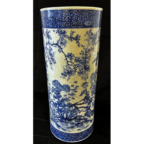 33 - A Japanese blue and white porcelain stick stand (A/F) 62 cm high x 25.5 cm diameter