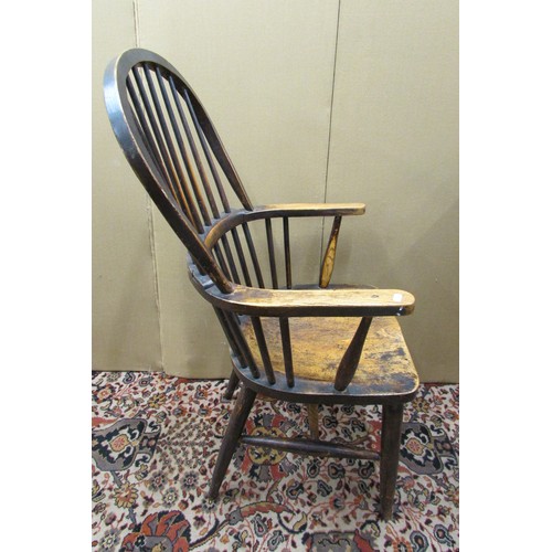 1376 - Two 19th century Windsor comb-back elbow chairs, in elm and beech (2)