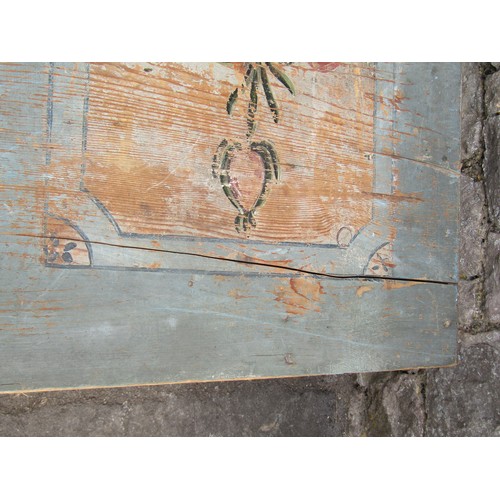 1278 - A continental painted pine marriage chest with original detail, 135cm wide