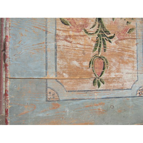 1278 - A continental painted pine marriage chest with original detail, 135cm wide