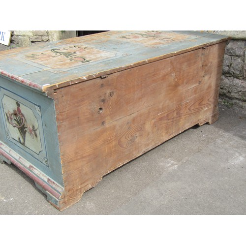 1278 - A continental painted pine marriage chest with original detail, 135cm wide