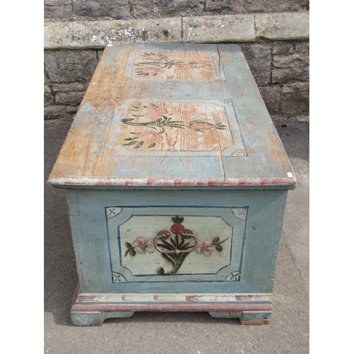 1278 - A continental painted pine marriage chest with original detail, 135cm wide