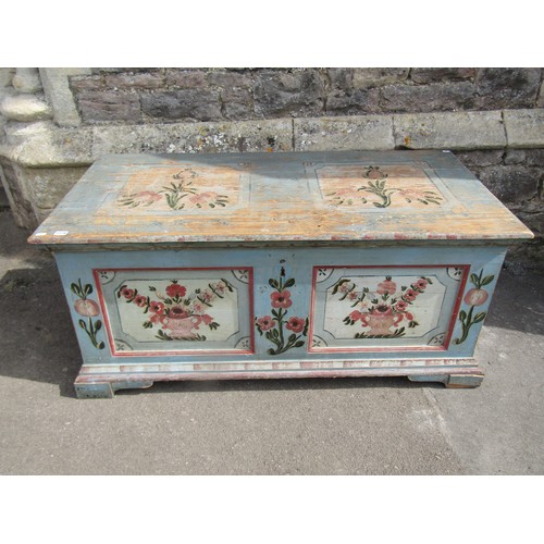 1278 - A continental painted pine marriage chest with original detail, 135cm wide