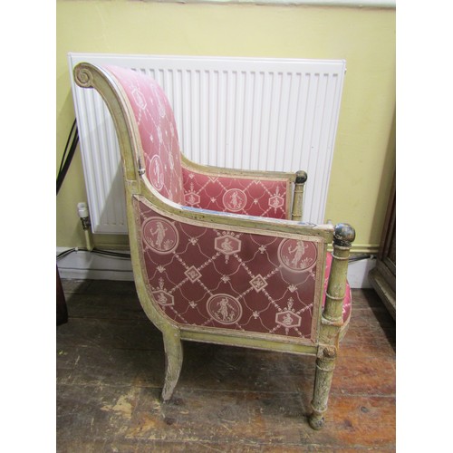 1434 - A Regency beechwood framed drawing room armchair, the moulded frame with painted/distressed finish a... 