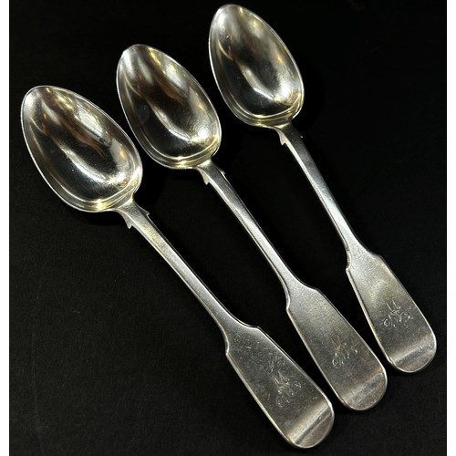 207 - Three Victorian silver dessert spoons London 1848, maker Elizabeth Eaton, a pair of squat silver can... 