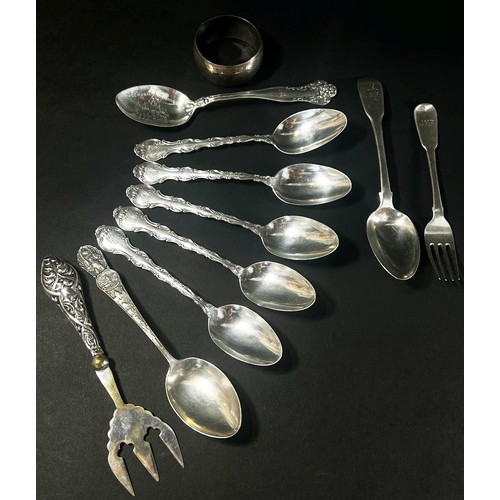 209 - A mixed selection of English and continental silver flatware including Italian city souvenir spoons ... 