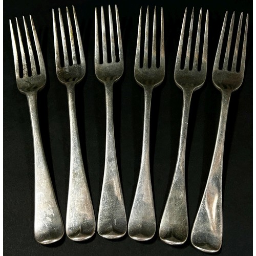 211 - A mixed selection of Georgian silver forks by various silver makers, six side forks and five main fo... 