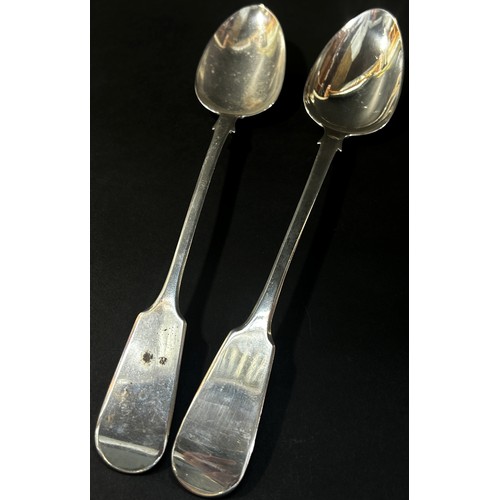 218 - Two fiddle patterned basting spoons both London, one dated 1838 makers mark Charles Eves, the other ... 