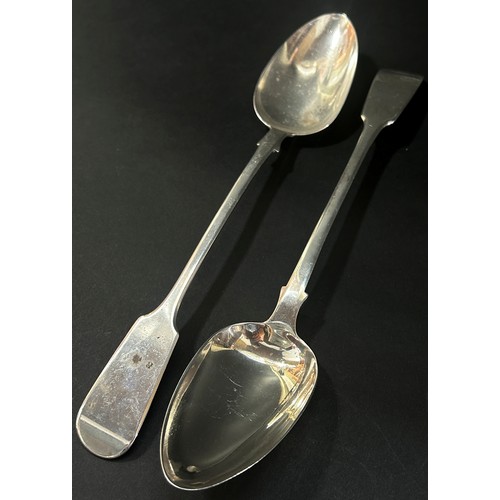 218 - Two fiddle patterned basting spoons both London, one dated 1838 makers mark Charles Eves, the other ... 