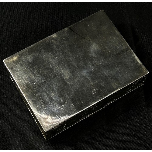 224 - A Victorian continental silver embossed box with a tavern scene to the lid Chester 1898 bearing an i... 