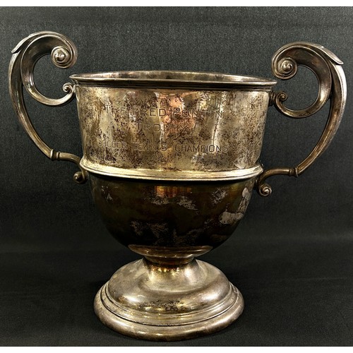 227 - A large double handled silver trophy engraved 