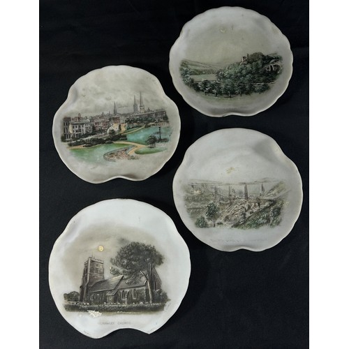 161 - A collection of souvenir Opal Wirthe’s  glassware including plates, vases, mainly scenes in the UK, ... 