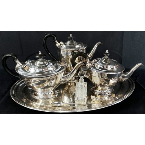 177 - A good selection of silver plated tableware including a tea service, an oval tray, fruit bowls, sauc... 