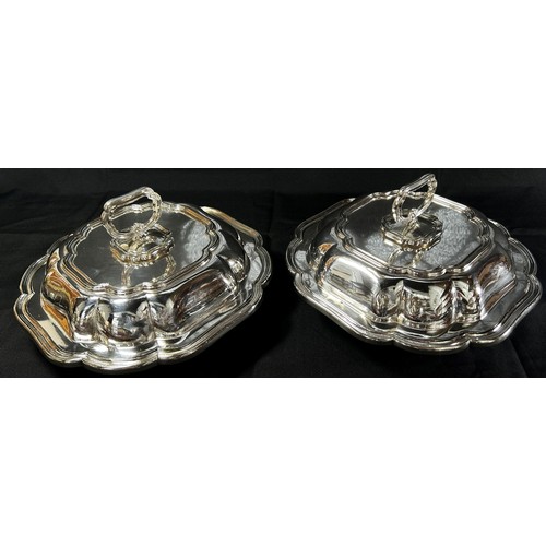 192 - Four Georgian style rectangular silver plated tureen with covers and removable rings together with a... 