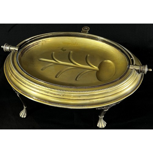 191 - A silver plated meat warmer with a fold over cover, a dish, and four assorted silver plated tureens,... 