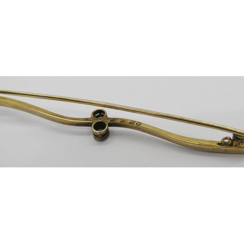 272 - Antique diamond crossover bar brooch of wavy form, set with two diamonds 0.10ct each approx, in bi-c... 