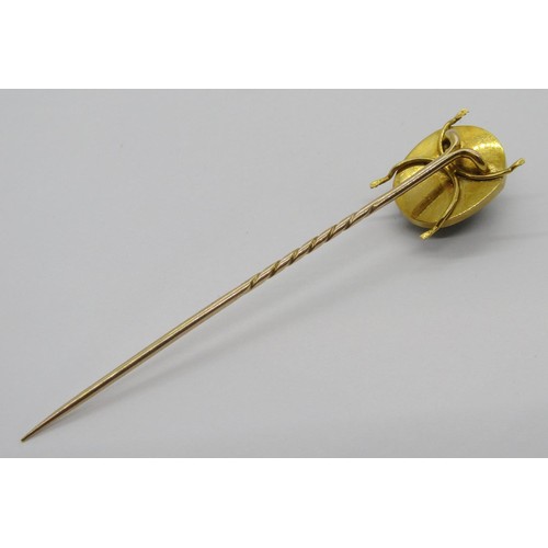 284 - Antique Egyptian Revival yellow metal scarab beetle stick pin, 2.2g