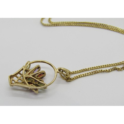 309 - Vintage Italian 9ct giardinetto pendant necklace, chain 46cm L approx, 4.4g