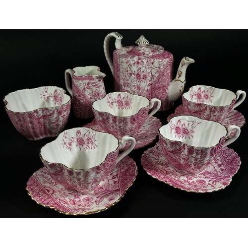 84 - A 19th century J F Wileman porcelain tea service for four each piece in a pink and white colourway, ... 