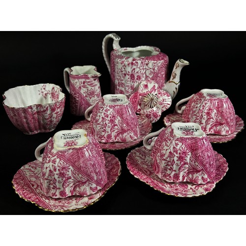 84 - A 19th century J F Wileman porcelain tea service for four each piece in a pink and white colourway, ... 