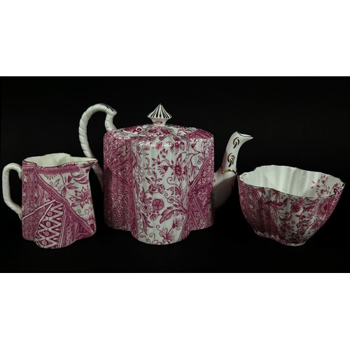 84 - A 19th century J F Wileman porcelain tea service for four each piece in a pink and white colourway, ... 