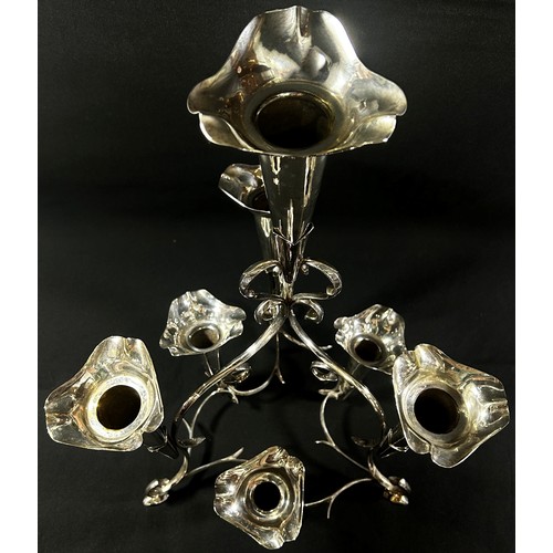 173 - A silver plated Epergne centre piece with graduating tiers of detachable posy vases, with a single v... 