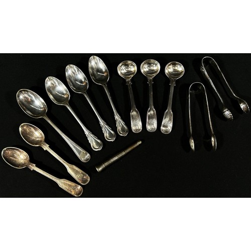 170 - A selection of Georgian style silver plated flat ware, serving spoons ladle, numerous forks, sauce s... 