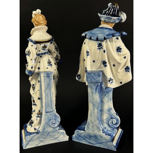 78 - A pair of KPM 19th century continental porcelain figures of a male and female character in 17th cent... 