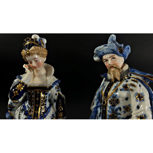 78 - A pair of KPM 19th century continental porcelain figures of a male and female character in 17th cent... 