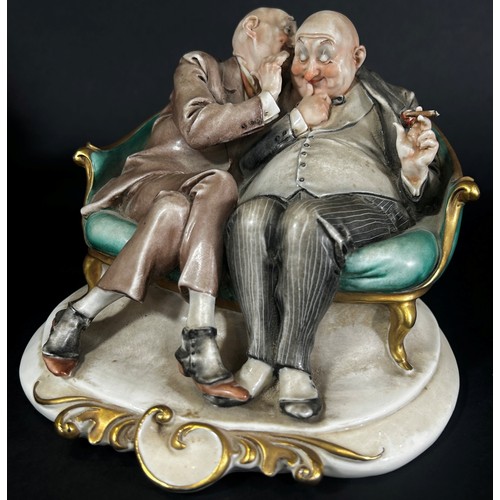 62 - Three Capodimonte figure groups: 'The Gossips' and an old man reading together with one other (3)