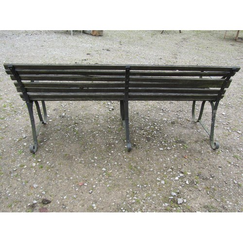 1024 - A vintage sprung steel garden bench with wooden slatted seat and combined back, 183 cm (6ft) long