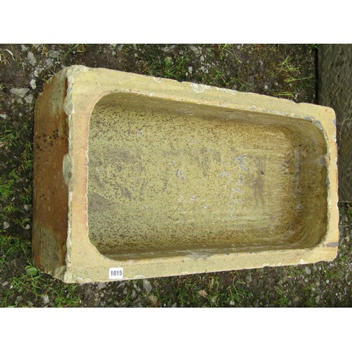 1015 - A salt glazed rectangular trough (af) 23 cm high x 81 cm x 44 cm