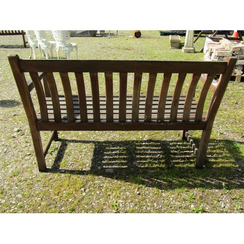 1061 - An Alexander Rose heavy gauge weathered teak two seat garden bench with curved slatted seat and back... 