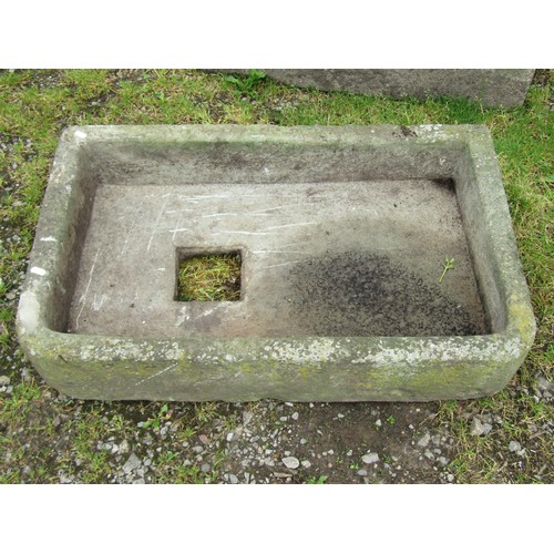 1070 - A shallow weathered natural stone rectangular sink/trough with rounded front corners, 20 cm high x 9... 