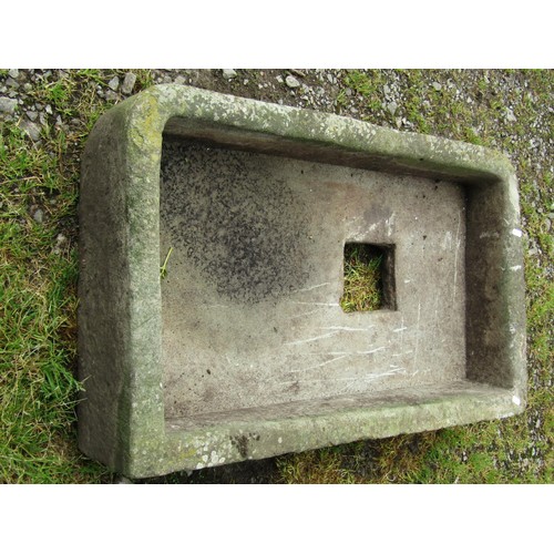 1070 - A shallow weathered natural stone rectangular sink/trough with rounded front corners, 20 cm high x 9... 