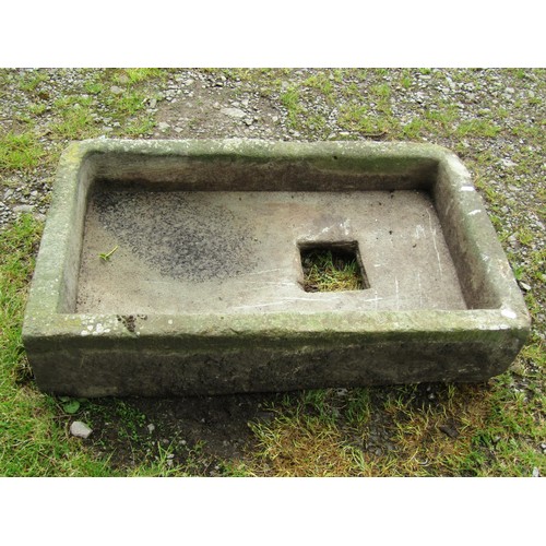 1070 - A shallow weathered natural stone rectangular sink/trough with rounded front corners, 20 cm high x 9... 