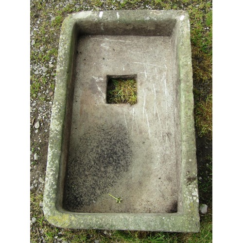 1070 - A shallow weathered natural stone rectangular sink/trough with rounded front corners, 20 cm high x 9... 