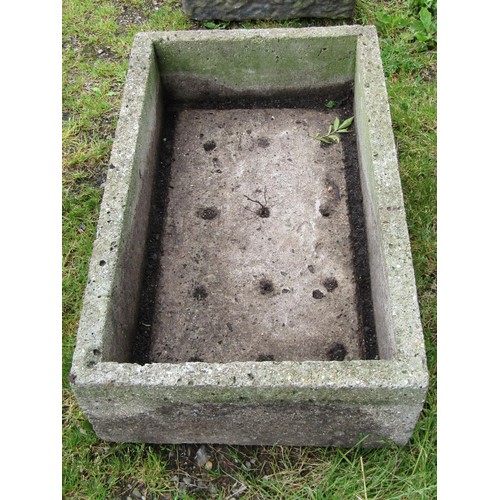 1071 - A weathered rectangular cast composition stone garden trough 23 cm high x 87 cm x 53 cm