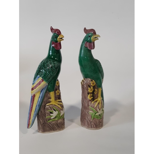 113 - A group of Chinese ceramic ornaments in the form of parrots, hens and other fowl / birds (group)